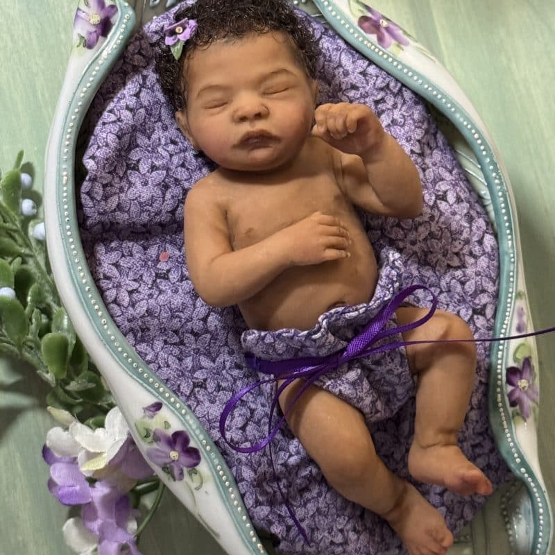 OOAK "Forget Me Not", Polymer Clay Miniature Baby Girl