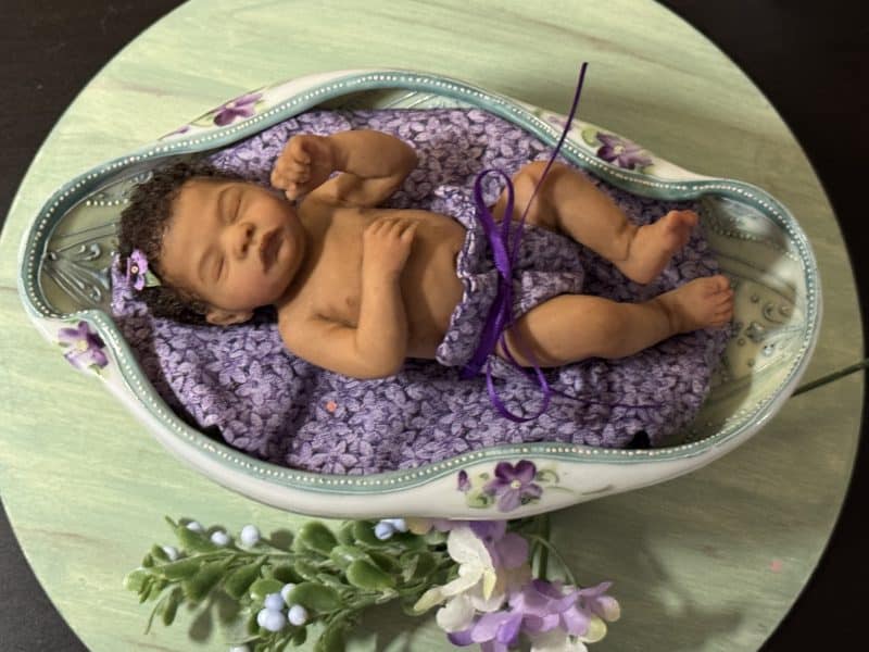 OOAK "Forget Me Not", Polymer Clay Miniature Baby Girl - Image 13