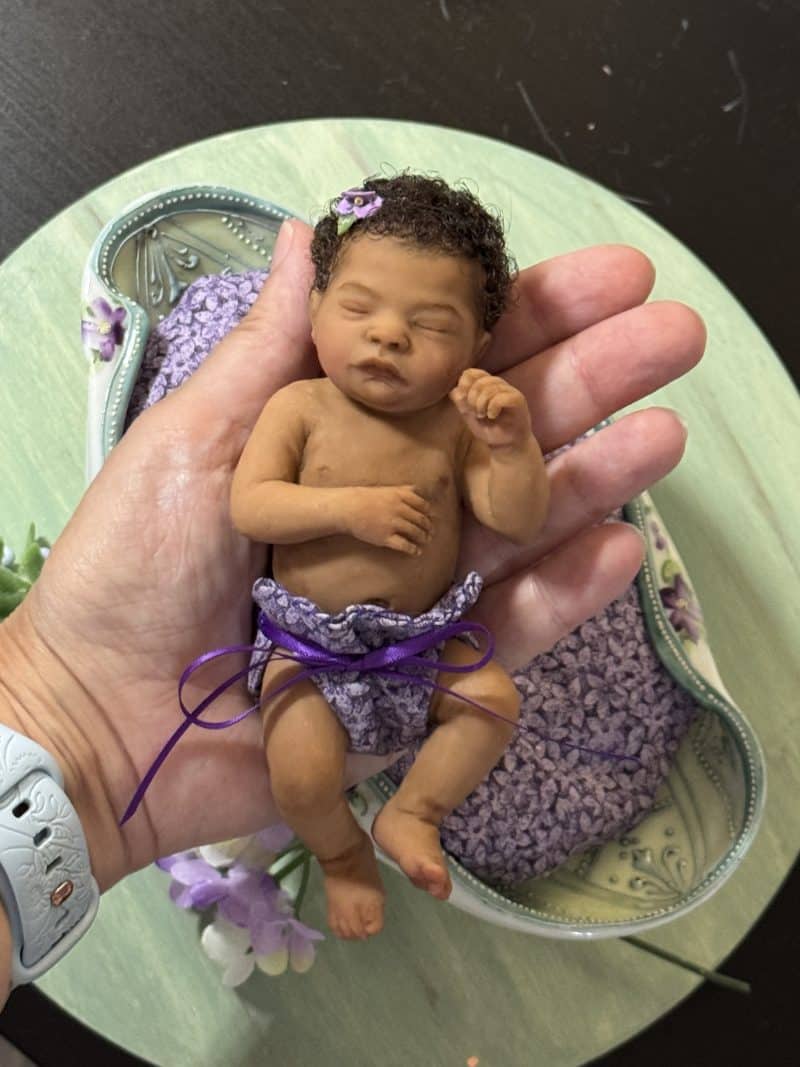 OOAK "Forget Me Not", Polymer Clay Miniature Baby Girl - Image 14