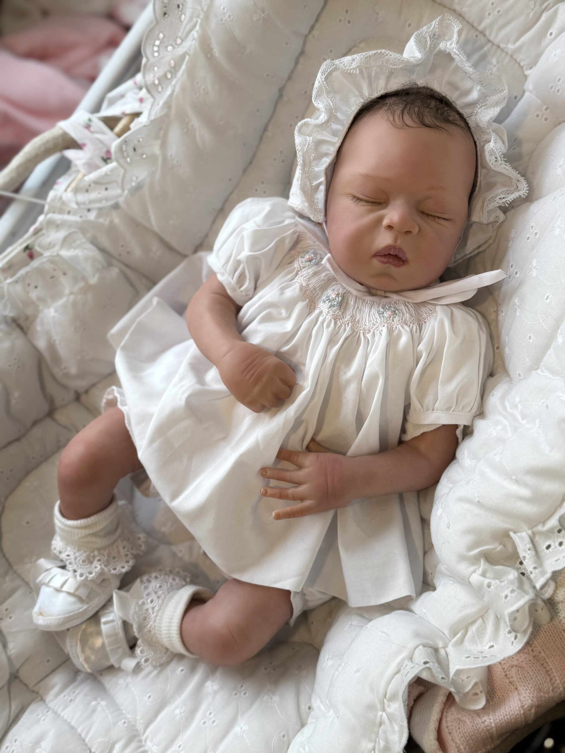 Previously owned: Janet Paulger sculpt. Early Reborn baby girl, rooted hair, vinyl with cloth body